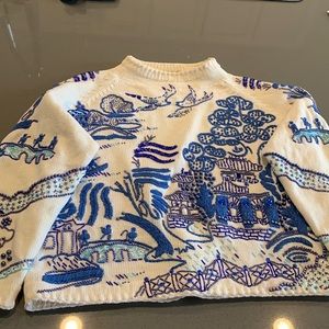 Vintage Michael Simon Ivory Beaded Asian Sweater